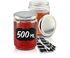 Praknu 12 Barattoli di Vetro per Conserve 500 ml - Con Etichette e Pennarello - Ermetici - Lavabili in Lavastoviglie - Ideali da Regalare