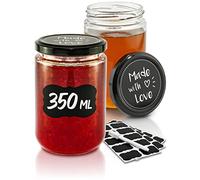 Praknu 12 Barattoli per Conserve 350 ml - con Coperchio a Vite Ermetico | Etichette e pennarello inclusi, lavabili in lavastoviglie, per marmellata e sottoli, anche da regalare, dodici barattoli