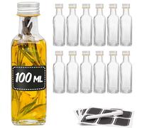 Praknu 12 Bottiglie Vetro 100ml con Tappo a Vite - 12 Etichette e Penna - Bottiglie Vetro per Liquore, Olio, Birra & Vino