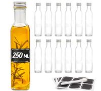 Praknu 12 Bottiglie Vetro 250 ml con Tappo a Vite - per Olio e Liquore | Chiusura a vite ermetica, 12 etichette e penna incluse, salvaspazio nel frigorifero, per olio, aceto, liquori, vino e birra