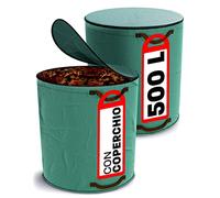 Praknu 2 Sacchi Giardinaggio Con Coperchio A Zip Da 500 Litri - Grandi XXL - Con 4 Maniglie Antistrappo - Pieghevole - Polipropilene Robusto