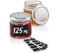 Praknu 25 Vasetti di Vetro da 125 ml - Con Etichette e Pennarello - Ermetici - Lavabili in Lavastoviglie - Ideali per Bomboniere