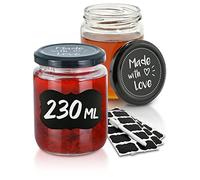 Praknu 25 Vasetti per Marmellata Vetro 230 ml - Barattoli per Conserve | ermetici, con etichette e pennarello, lavabili in lavastoviglie, ideali da regalare, vasetti vetro per conserve e marmellata
