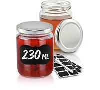 Praknu 25 Vasetti Vetro 230 ml Coperchi Argento - per Conserve e Miele | Chiusura a vite ermetica, etichette e pennarello inclusi, lavabili in lavastoviglie, per marmellata, miele e per i sottaceti