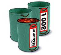 Praknu 3 Sacchi Giardinaggio 300 Litri - 4 Maniglie Resistenti - Stabile - Pieghevole - Riutilizzabile - Polipropilene Robusto