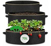 Praknu 3 Sacchi per Piante 70 L in Tessuto non Tessuto - Vasi da Orto Erbe | Materiale traspirante per radici forti, con manici e 3 cartellini da etichettare, per erbe, fiori, fragole e per le patate