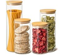 Praknu Barattoli Vetro con Coperchio - Ermetico - Set di 4 Contenitori Vetro di Borosilicato - Con 4 Guarnizioni Extra - Set Barattoli Cucina