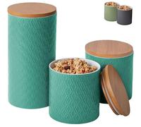 Praknu Barattolo in Ceramica con Coperchio - Set di 3 Barattolo con Coperchio Ermetico - Lavabile in Lavastoviglie - Vasetti per Caffè, Zucchero, Muesli (Turchese)