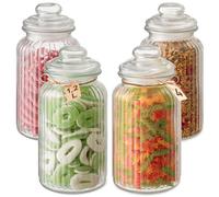 Praknu Barattolo per Caramelle in Vetro - Set 4 x 1,2L - Con Coperchio ed Etichette - Stile Vintage - Per Feste, Matrimonio e Cucina - Lavabile in Lavastoviglie - Per Dolci e Biscotti
