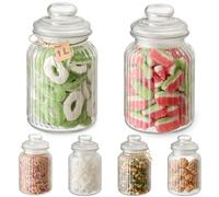 Praknu Barattolo per Caramelle in Vetro - Set 6 x 1L - Con Coperchio ed Etichette - Stile Vintage - Per Feste, Matrimonio e Cucina - Lavabile in Lavastoviglie - Per Dolci e Biscotti