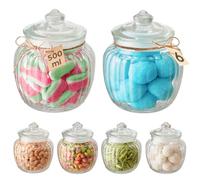 Praknu Barattolo per Caramelle in Vetro - Set 6 x 500ml - Con Coperchio ed Etichette - Stile Vintage - Per Feste, Matrimonio e Cucina - Lavabile in Lavastoviglie - Per Dolci e Biscotti
