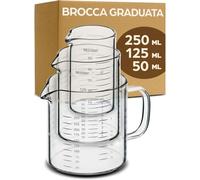 Praknu Brocca Graduata in Vetro - 50ml, 125ml, 250ml - Scala Precisa - Impilabile - Resistente al Calore e al Microonde.