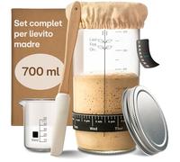 Praknu Kit per Lievito Madre in Vetro (700ml) Kit Completo con Guida per Principianti & panificazione Domestica - Ideale Come Regalo