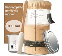 Praknu Kit per Lievito Madre in Vetro da 1 Litro - Kit Completo con Guida | Guida per i principianti inclusa, per il pane fatto in casa senza lievito di birra, barattolo grande, anche come idea regalo
