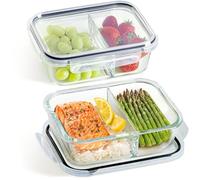 Praknu Meal Prep Contenitori con 2 Scomparti - 2 Pezzi Contenitori in Vetro Ermetici per Alimenti 1000ml - Per Microonde, Lavastoviglie, Forno