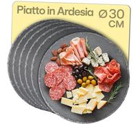 Praknu Piatto Tondo in Ardesia da 30 cm - Set di 6 - Per Servire o Decorare - Pietra Naturale - Antiscivolo
