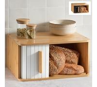 Praknu Portapane Moderno in Legno FSC® Grande con Porta Scorrevole - Cassetta Portapane da Cucina 40 x 28 cm - Salva spazio - per Mantenere Il Pane Croccante - Bianco