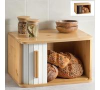 Praknu Portapane Moderno in Legno FSC® Piccolo con Porta Scorrevole - Cassetta Portapane da Cucina 33 x 23 cm - Salva spazio - per Mantenere Il Pane Croccante - Bianco