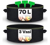 Praknu Sacchi per Piante 70L in Tessuto non Tessuto - 3 Vasi per Piante da Esterno con Cartellini per Etichettare - Con Manici - Erbe, Fiori, Fragole