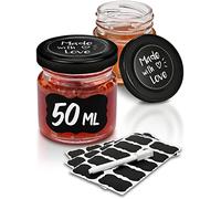 Praknu Set 24 Vasetti Vetro Piccoli 50 ml - Ermetici per Miele e Marmellata | Chiusura ermetica a vite, etichette e pennarello inclusi, lavabili in lavastoviglie, per conserve, miele e per le bomboniere