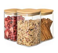 Praknu Set di 3 Barattoli di Vetro con Coperchio - 1 l - Quadrati - Ermetici - Con 6 Guarnizioni - Lavabili in Lavastoviglie