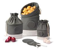 Praknu Set di 3 Contenitori per Patate, Cipolle e Aglio - Porta Verdure di Iuta Sostenibili - Traspiranti e Durevoli - Ampia Conservazione - Etichette e Penna Incluse