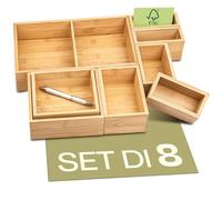 Praknu Set di 8 Scatole Organizer per Cassetti - In Legno di Bambù Sostenibile FSC®️ - Per cucina, bagno o ufficio ogni cassetto.