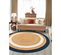 Prakriti Rugs - Tappeto indiano fatto a mano, in iuta naturale, colore: blu navy e bianco, per esterni, misura ovale 240 cm x 300 cm