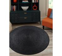 Prakriti Rugs - Tappeto indiano fatto a mano, in iuta naturale, colore nero, per esterni, per fattoria, dimensioni: 300 x 300 cm, rotondo