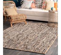 Prakriti Rugs - Tappeto indiano fatto a mano in iuta naturale con cotone bianco e nero, per esterni, per fattoria, dimensioni: 300 x 300 cm