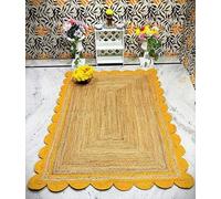 Prakriti Rugs - Tappeto indiano fatto a mano in iuta naturale con design smerlato giallo, tappeto per esterni, tappeto da fattoria Dimensioni: 180 cm x 210 cm