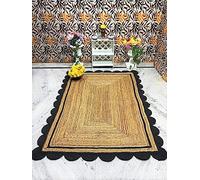 Prakriti Rugs - Tappeto indiano fatto a mano in iuta naturale con design smerlato nero, tappeto per esterni, tappeto da fattoria, dimensioni: 60 cm x 90 cm