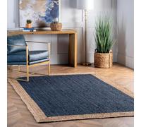 Prakriti Rugs - Tappeto indiano fatto a mano, interno blu navy, in iuta naturale, per esterni, dimensioni 90 cm x 210 cm