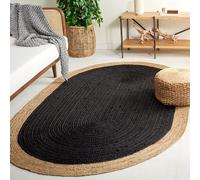 Prakriti Rugs - Tappeto indiano fatto a mano, interno in iuta naturale, colore nero, per esterni, misura ovale, 69 x 120 cm