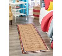 Prakriti Rugs - Tappeto indiano fatto a mano, multi bordo in cotone con interno in iuta naturale, tappeto per esterni, tappeto da fattoria, dimensioni: 60 cm x 420 cm
