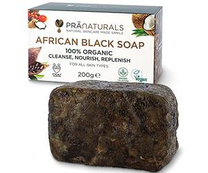 Pranaturals Sapone nero africano grezzo e 100% biologico, 200 g, eticamente realizzato a mano in Ghana, adatto per tutti i tipi di pelle, disintossicante e anti-invecchiamento, puro, naturale, vegano