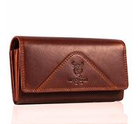 pranke Portafoglio con scomparti portamonete, banconote, tessere, da donna, in vera pelle effetto anticato, marrone oliva, in formato lungo, vintage marrone (marrone) - Matador