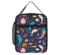 Pranzo al sacco isolato Cartone animato Sirene Delfini Piccola borsa per il pranzo Alghe Pesce Termico Riutilizzabile Pranzo di lavoro Raffreddatore per uomo Donna Ufficio