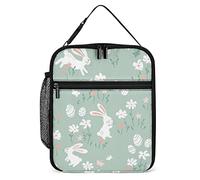Pranzo al sacco isolato Coniglietti pasquali primaverili Piccola borsa termica per il pranzo Uova e fiori Contenitore termico riutilizzabile per pasti Borsa per lavoro Viaggi Picnic