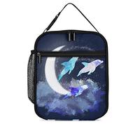 Pranzo al sacco isolato Delfini sotto la luna Borsa per il pranzo portatile Fantastico delfino Contenitore per il pranzo riutilizzabile piccolo per lavoro Picnic Viaggi