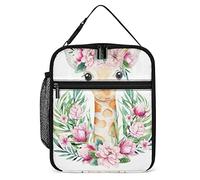 Pranzo al sacco isolato Simpatica testa di giraffa con fiori Borsa per il pranzo portatile Animali della giungla Riutilizzabile Piccolo portapranzo per uomini Donne Lavoro Ufficio Picnic Viaggi