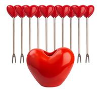 Pranzo per bambini, forchette da frutta - in acciaio inox con supporto, set da 10 pezzi, design a di cuore, aste in metallo riutilizzabili per frutta, dessert, cocktail, antipasti - portatili