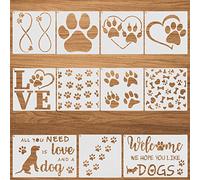 Prasacco 11 stencil per pittura a zampa, riutilizzabili, stampini in plastica di varie dimensioni con anello aperto in metallo per scrapbooking fai da te, pittura su legno