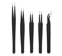 Prasacco 5 mini pinzette per perline, pinzette per perline, pinzette antistatiche in acciaio inox, curve, per la creazione di gioielli, elettronica, manuali fai da te