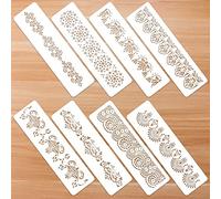 Prasacco 8 stencil per bordi floreali, stencil decorativi per mandala, riutilizzabili, fai da te, per dipingere su legno, tela, carta, tessuto, pareti di torte