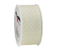 Prasent - Nastro in Organza con Motivo a Pois, 40 mm x 20 m, Colore: Crema e Oro