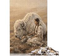 Prateria bianca della donna del bufalo Puzzle 1000 Pezzi, Design Creativo | Arredamento Boho per la fattoria, Regalo per Adulti, Tema Puzzle, Arte occidentale rustica, Sfida Difficile, 14+, 70x50cm.