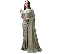Pratham Blue Sari in seta da donna con camicetta, sari da donna, sari da donna con camicetta, sari in seta da donna, sari ricamato elegante, verde chiaro, taglia unica