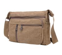 Pratica borsa a tracolla in tela con tracolla regolabile spaziosa borsa a tracolla multi scomparto per uso quotidiano, Marrone