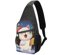 Pratica Borsello A Tracolla Cute Cat Sing Christmas Carols Borsa Sul Petto Multiuso,Libero Borsa A Petto per Uso Quotidiano Alpinismo Ciclismo